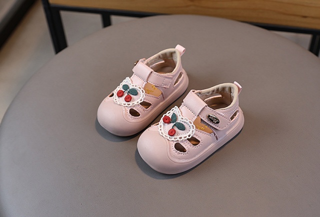Pantofiori roz pudra pentru fetite - cirese (marime disponibila: marimea 21)