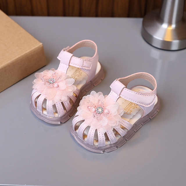 Sandale roz elegante fetite – cu flori 3d si talpa flexibila (marime