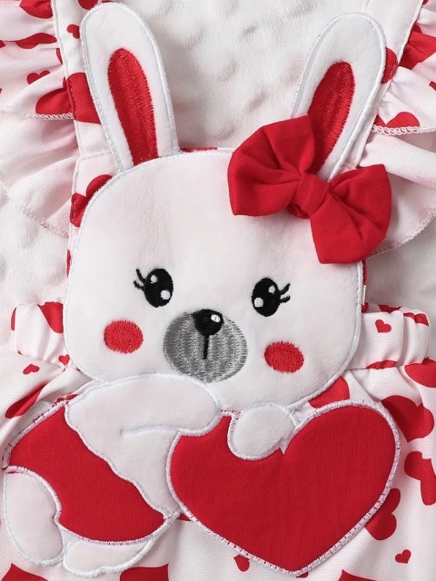 Set sarafan alb cu inimioare si body rosu (marime disponibila: 9-12 luni