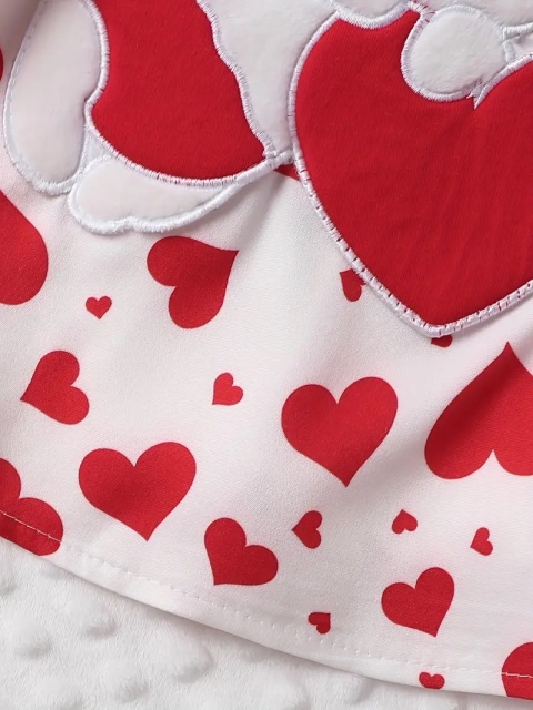 Set sarafan alb cu inimioare si body rosu (marime disponibila: 9-12 luni