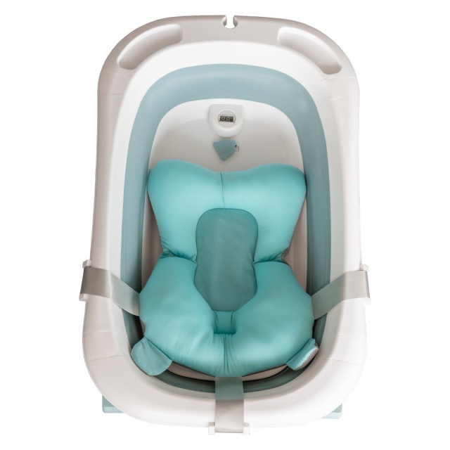 Cadita mare pliabila albastra cu termometru si pernuta – pentru bebelusi