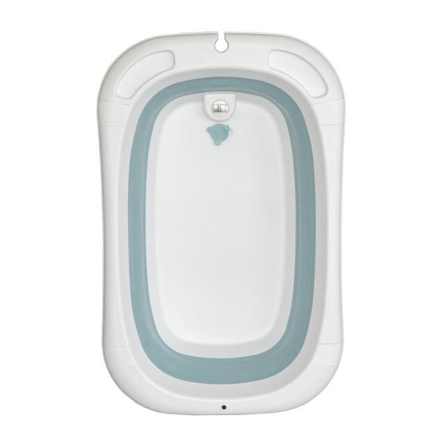 Cadita mare pliabila albastra cu termometru si pernuta – pentru bebelusi