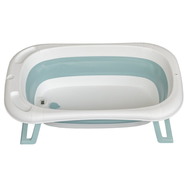 Cadita mare pliabila albastra cu termometru si pernuta – pentru bebelusi