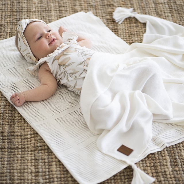 Paturica nou nascut skiddou, 100% vascoza de bambus, crem, 80x100cm