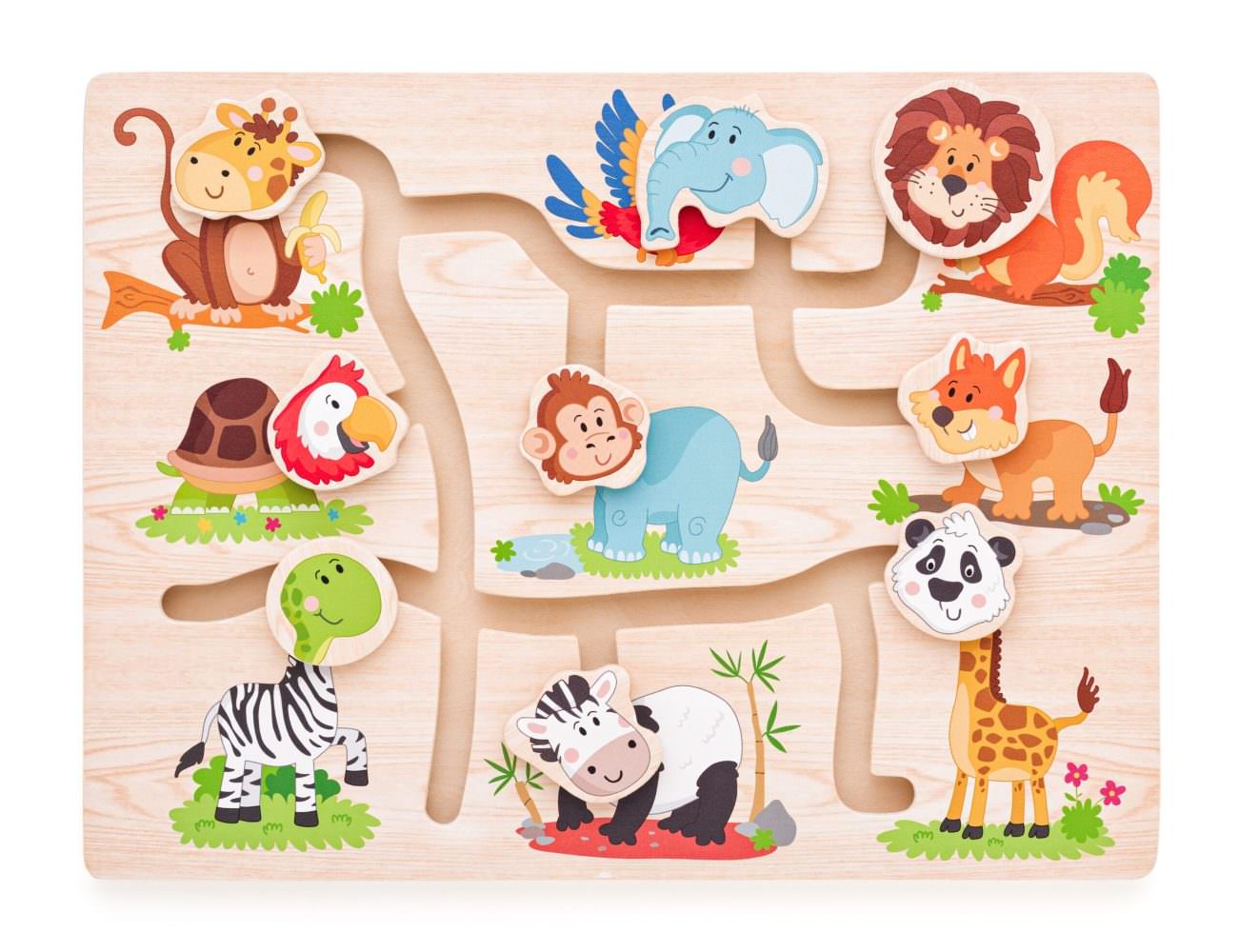 Jucarie din lemn, labirint cu portrete de animale in miscare, woodyland