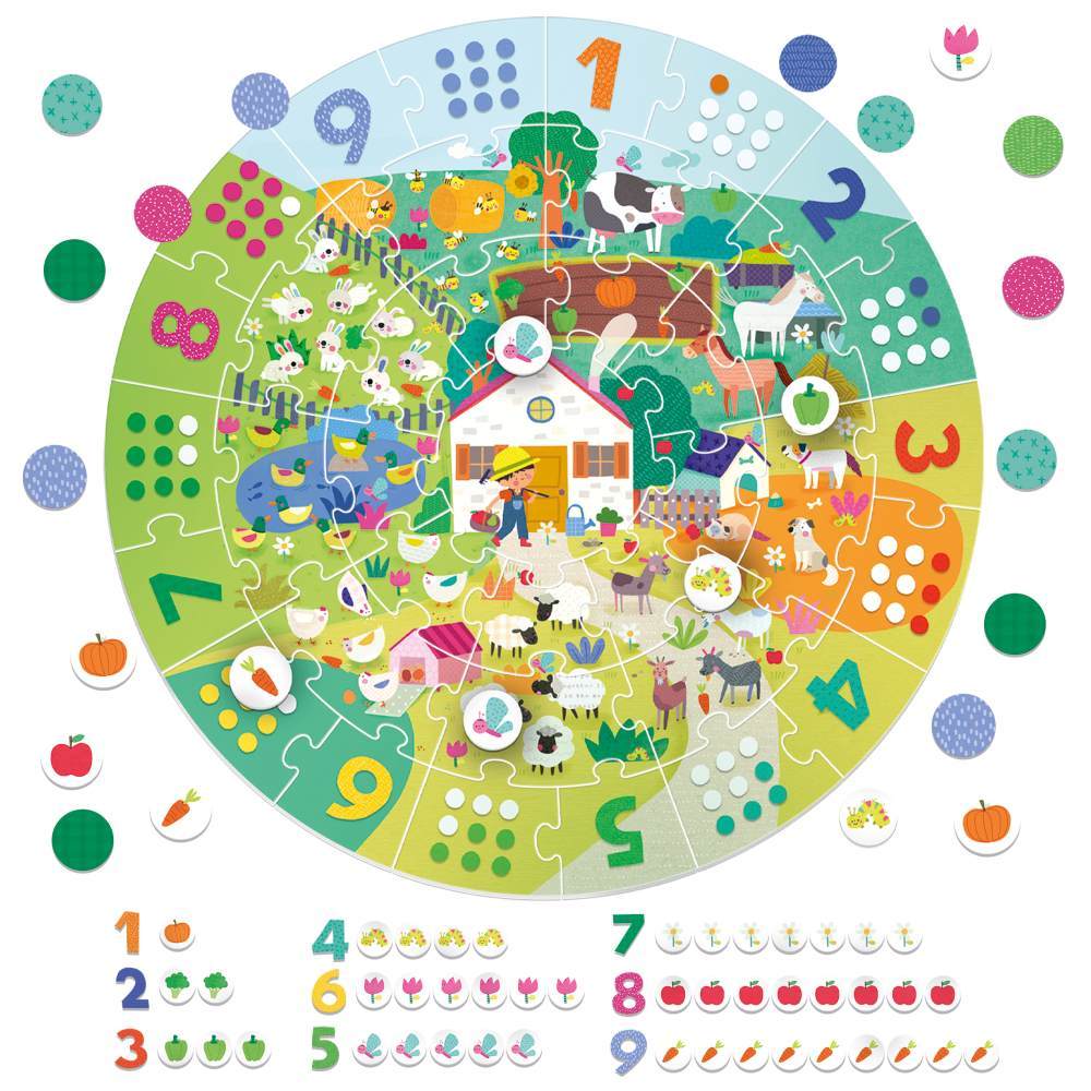 Puzzle mare rotund headu ferma cu numere 37 piese