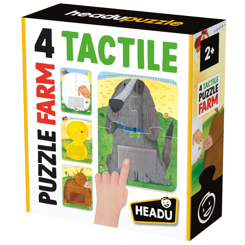 Set 4 puzzleuri tactile headu cu piese mari, animale de la ferma, pentru copiii de peste 2 ani