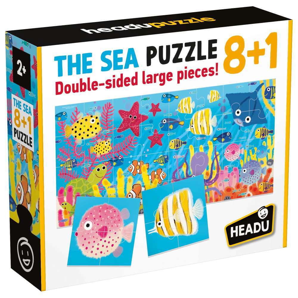Set 8+1 puzzle headu animale marine cu piese mari imprimate pe ambele fete