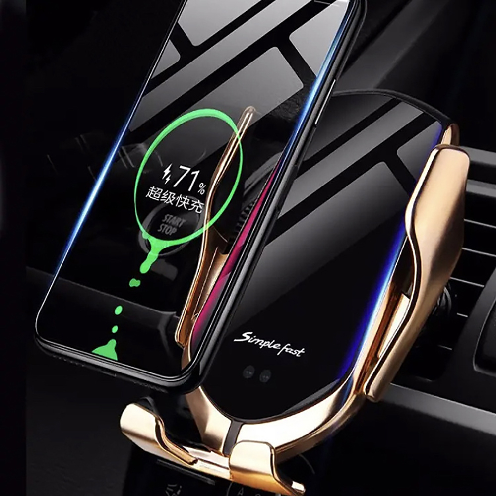 Suport auto cu incarcare rapida wireless depox®, vrum-vrum friend, plastic, universal, senzor infrarosu, 13 cm, auriu