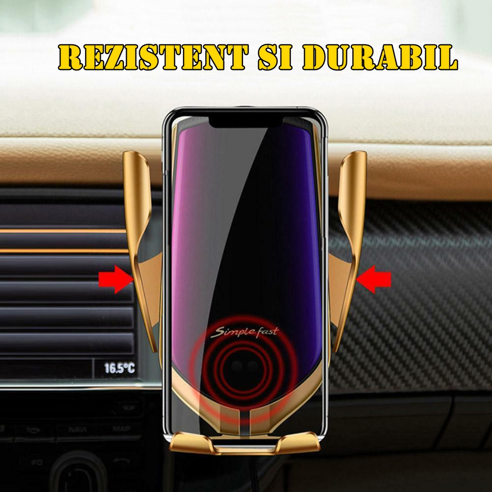 Suport auto cu incarcare rapida wireless depox®, vrum-vrum friend, plastic, universal, senzor infrarosu, 13 cm, auriu