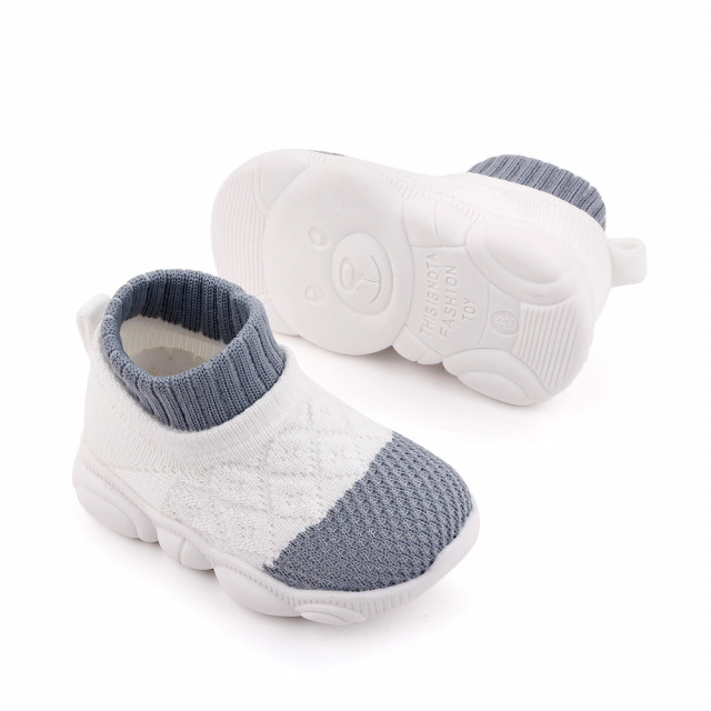 Mocasini albi cu gri tip adidas cu talpa antiderapanta (marime disponibila: