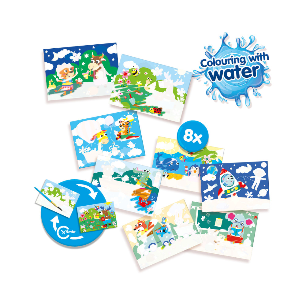 Set pictura cu apa animale, 8 planse, +12 luni