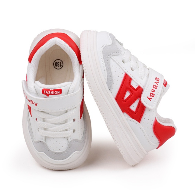 Adidasi albi cu insertii rosii pentru copii - mybaby (marime disponibila: 9-12