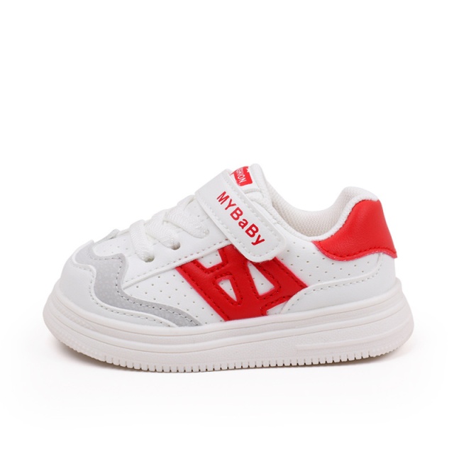 Adidasi albi cu insertii rosii pentru copii - mybaby (marime disponibila: 9-12