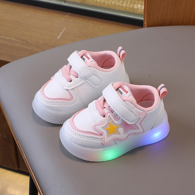 Adidasi albi cu luminite si stelute colorate (marime disponibila: marimea 26)