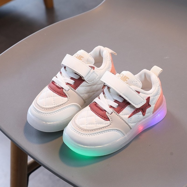 Adidasi albi cu visiniu cu luminite - star (marime disponibila: marimea 23)