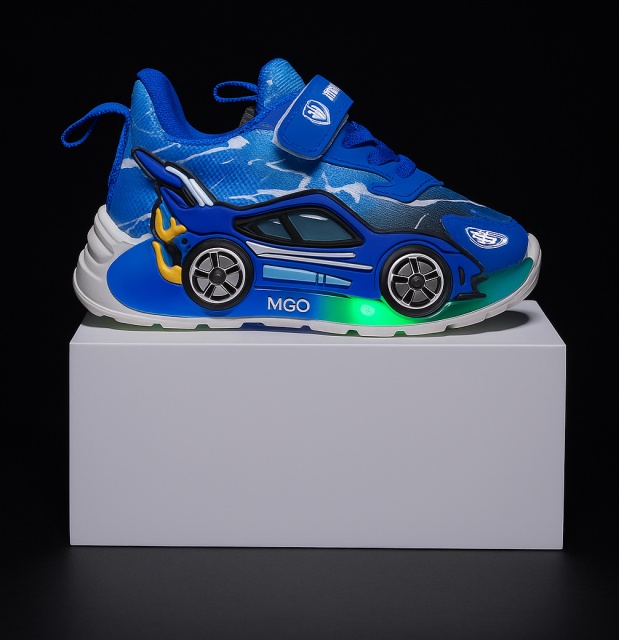 Adidasi cu luminite pentru baietei - masinuta albastra super led (marime