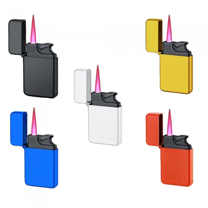 Bricheta moderna cu butan, capac flip, cu flacara rosu, anti-vant, reincarcabila cu gaz