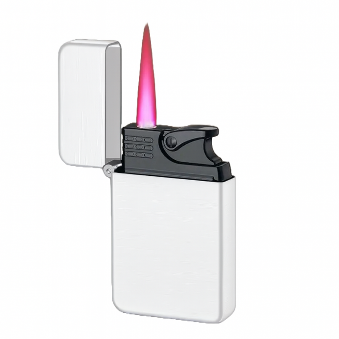 Bricheta moderna cu butan, capac flip, cu flacara rosu, anti-vant, reincarcabila cu gaz