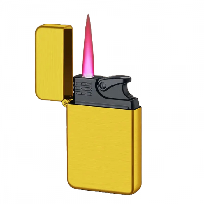 Bricheta moderna cu butan, capac flip, cu flacara rosu, anti-vant, reincarcabila cu gaz