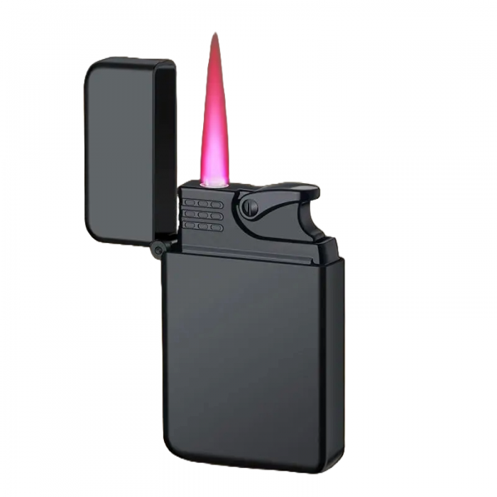 Bricheta moderna cu butan, capac flip, cu flacara rosu, anti-vant, reincarcabila cu gaz