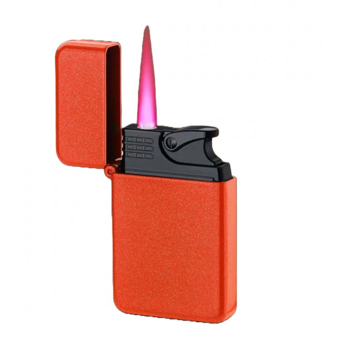 Bricheta moderna cu butan, capac flip, cu flacara rosu, anti-vant, reincarcabila cu gaz