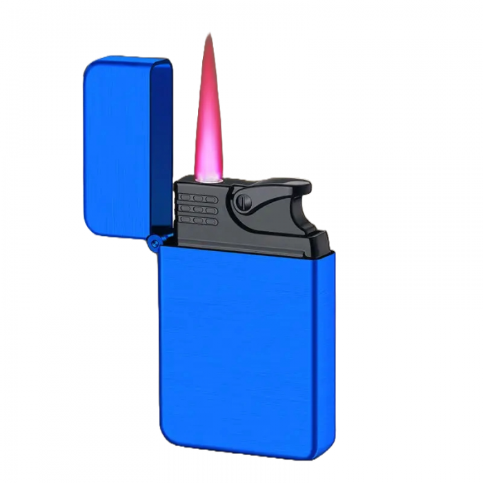 Bricheta moderna cu butan, capac flip, cu flacara rosu, anti-vant, reincarcabila cu gaz