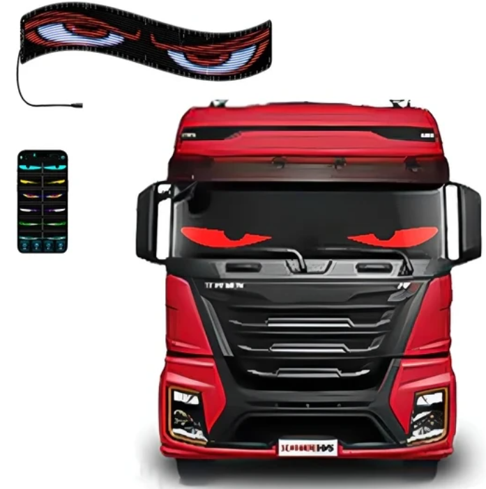 Panou afisaj matrix led flexibil bzrsh, rgb 595x120 mm, devil eyes ochi camion, mesaje personalizate , control ipixel bluetooth