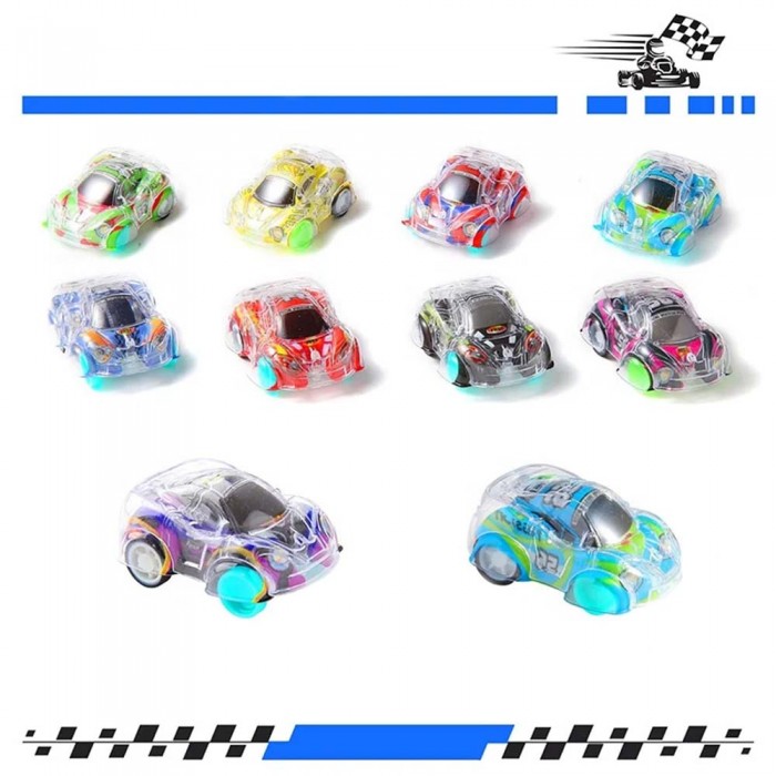 Set 10 mini masina cu doua straturi, plastic, multicolor, 4,5 cm x 3,2 cm x 2,2 cm