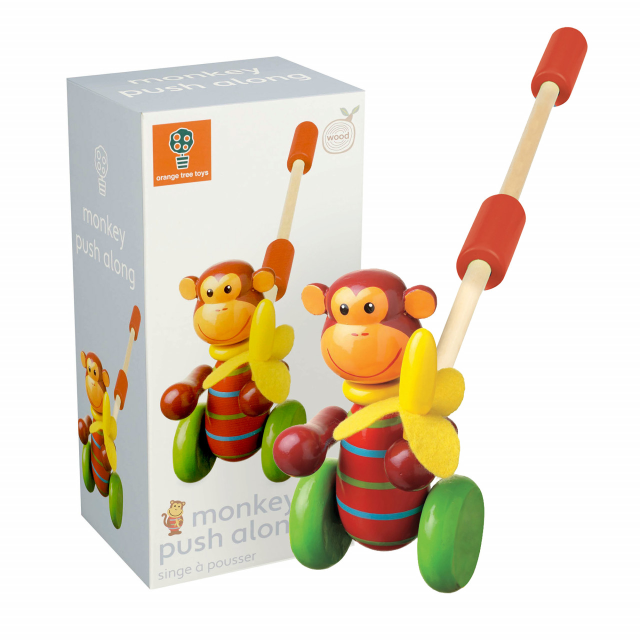 Jucarie de impins maimutica, orange tree toys