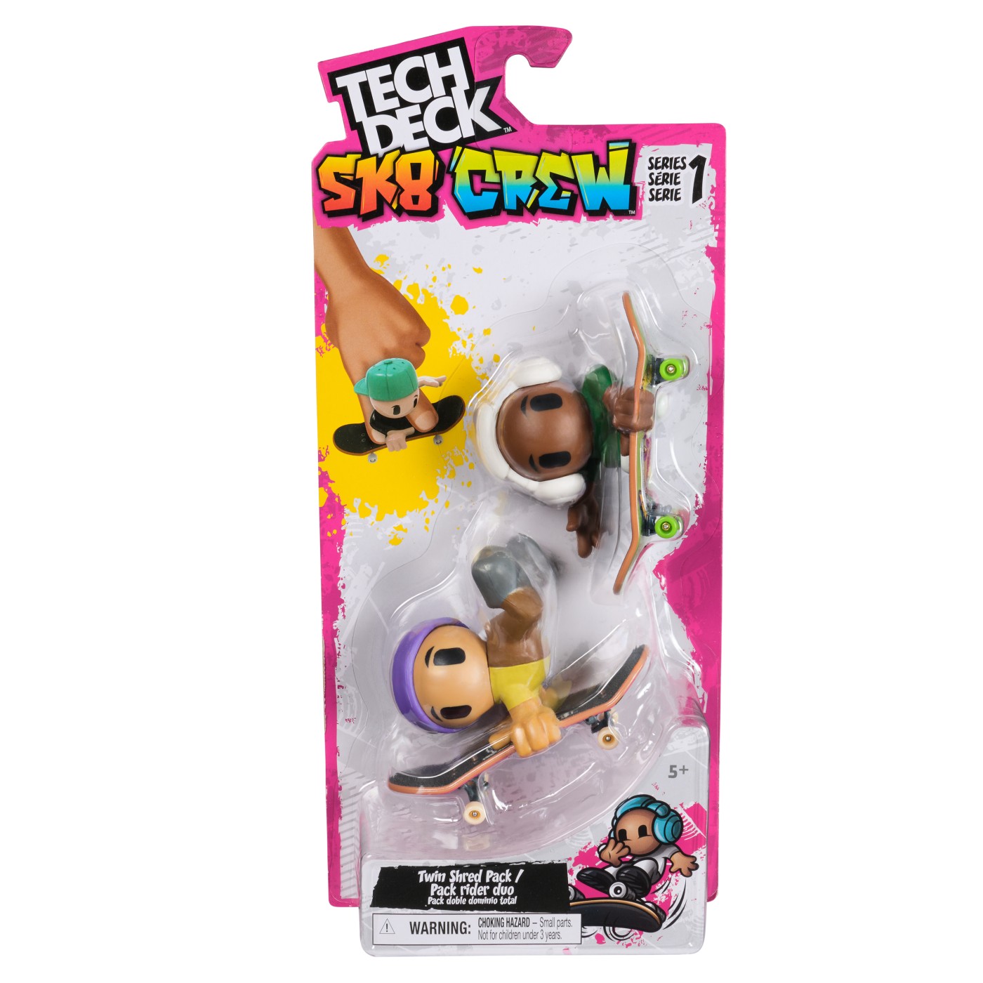 Tech dech sk8 crew pachet 2 seturi placa si figurina 9.6cm casca mov si casti albe