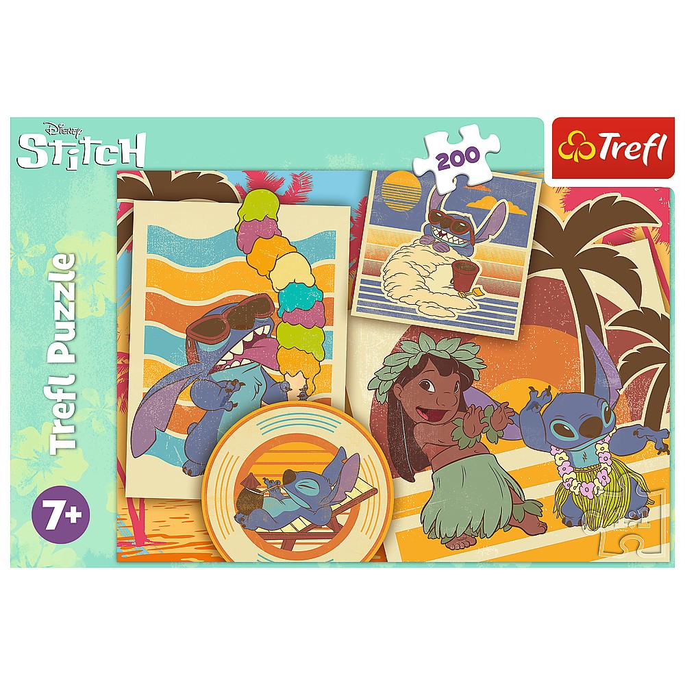 Puzzle trefl 200 stitch la plaja cu lilo si stitch