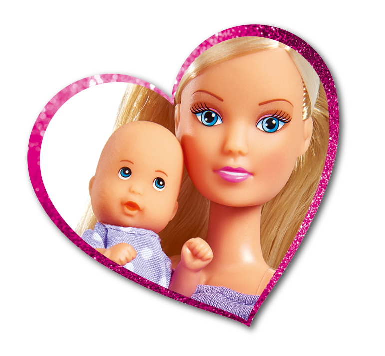 Papusa steffi in pantalonasi mov si cu carucior bebe