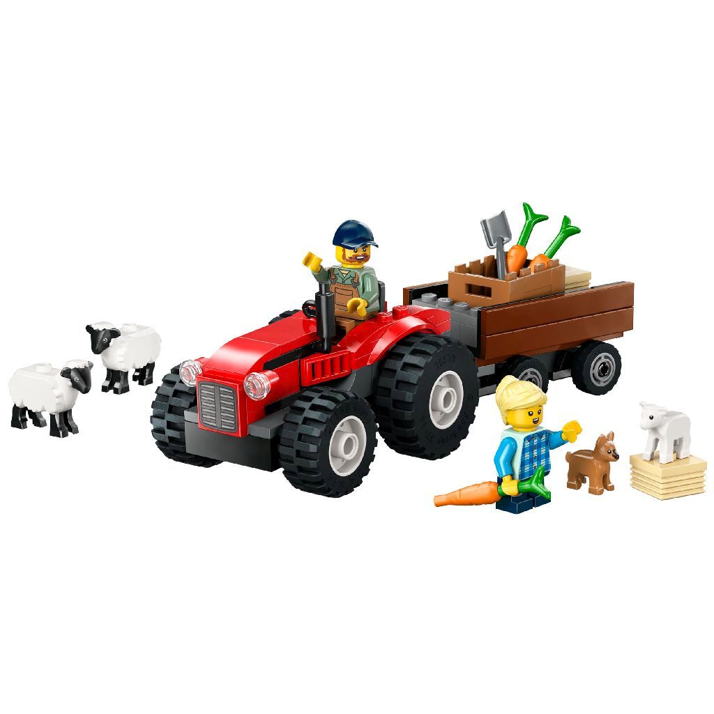 Lego city tractor de ferma rosu cu remorca si oi 60461