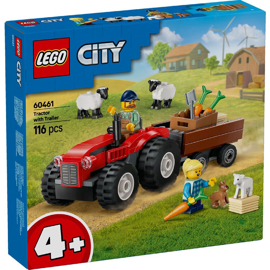 Lego city tractor de ferma rosu cu remorca si oi 60461