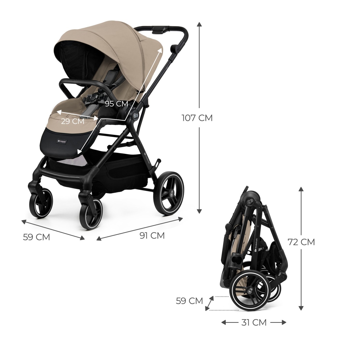 Carucior sport kinderkraft yoxi, beige