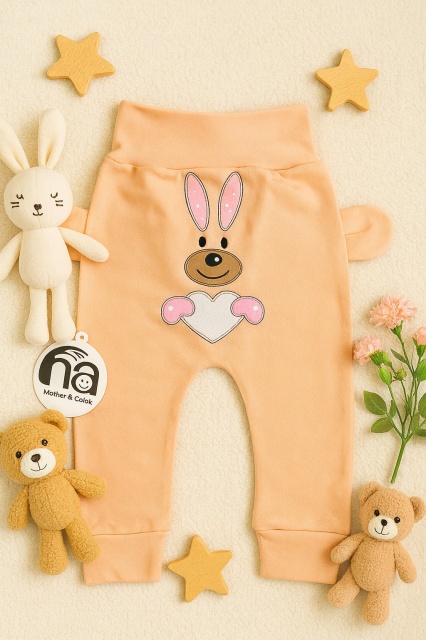 Pantaloni bebelusi cu imprimeu iepuras - roz banan (marime disponibila: 0-3