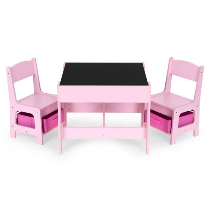 Set de masa cu doua scaune pentru copii ecotoys zkc-1b - roz