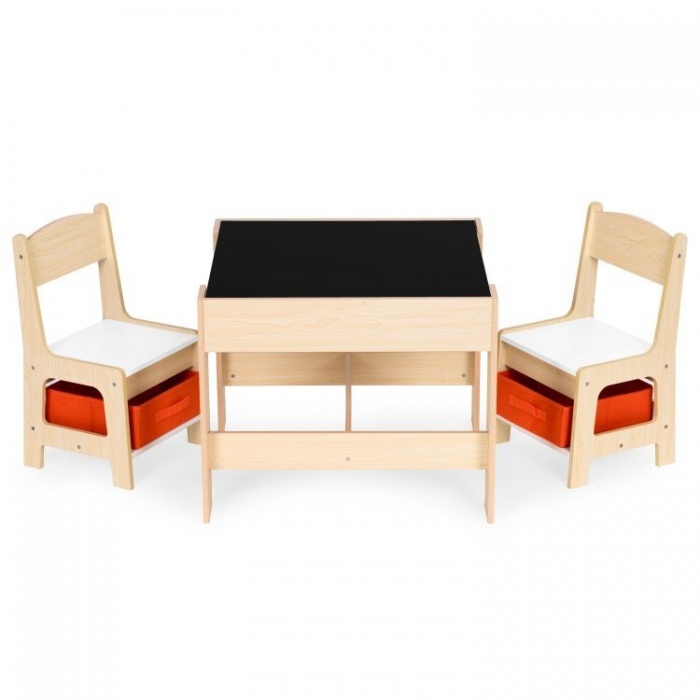 Set de masa cu doua scaune pentru copii ecotoys zkc-1c - natur