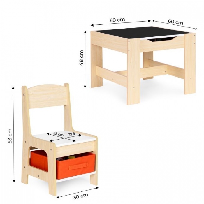 Set de masa cu doua scaune pentru copii ecotoys zkc-1c - natur