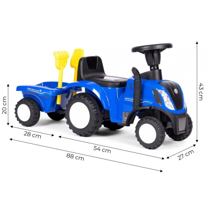 Tractor de impins new holland cu remorca pentru copii 658t - albastru