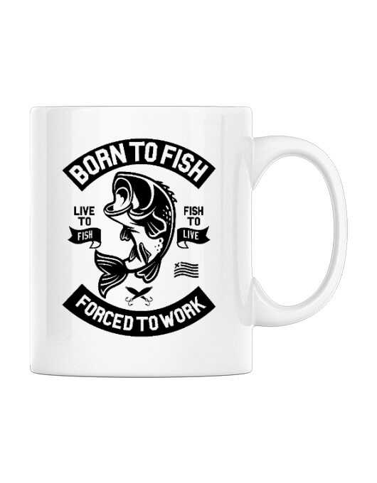 Cana personalizata born to fish alb