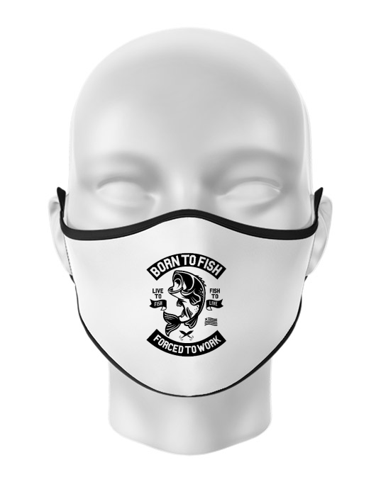 Masca personalizata reutilizabila born to fish alb