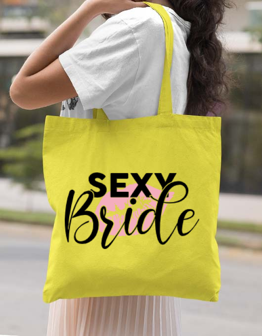 Sacosa personalizata mireasa sexy bride galben