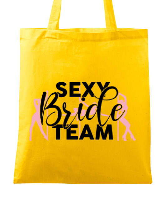 Sacosa personalizata petrecerea burlacitelor sexy bride team galben