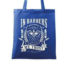 Sacosa din panza in barbers we trust albastru regal