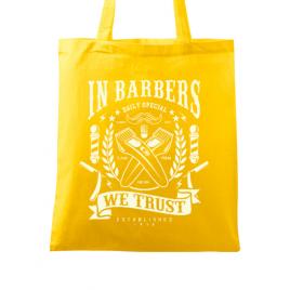 Sacosa din panza in barbers we trust galben