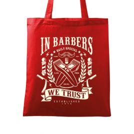 Sacosa din panza in barbers we trust rosu