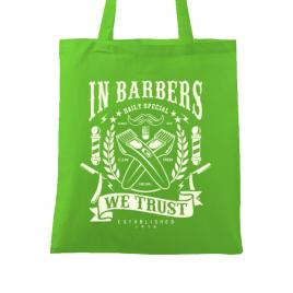 Sacosa din panza in barbers we trust verde mar