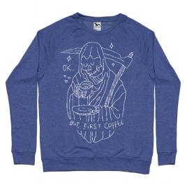 Bluza adler barbat ok but first coffee albastru melanj